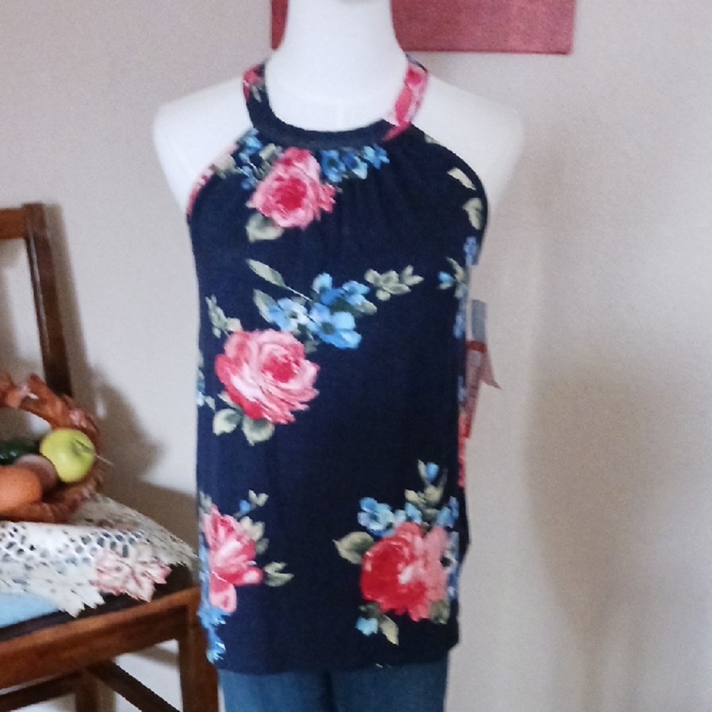 NWT- Loveappella Navy Floral Halter Top